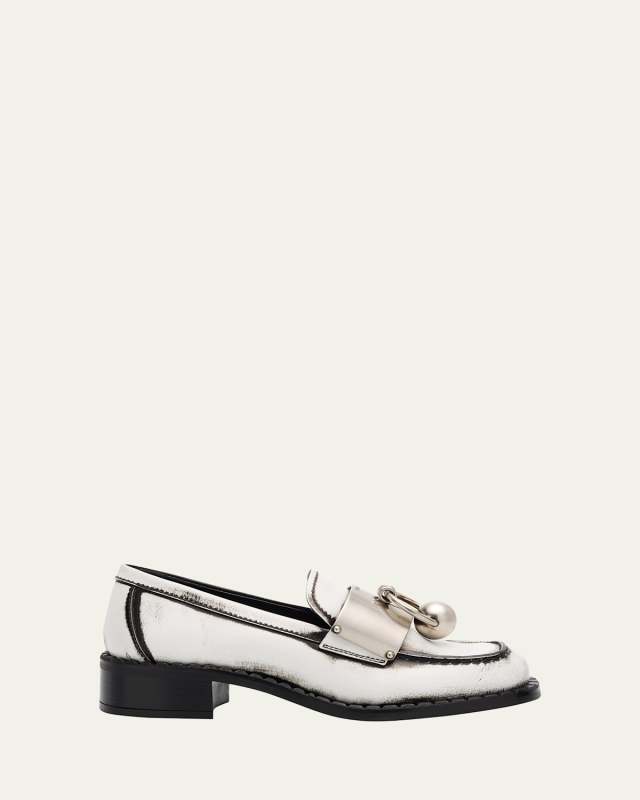 Brushed Leather Ball Chain Loafers